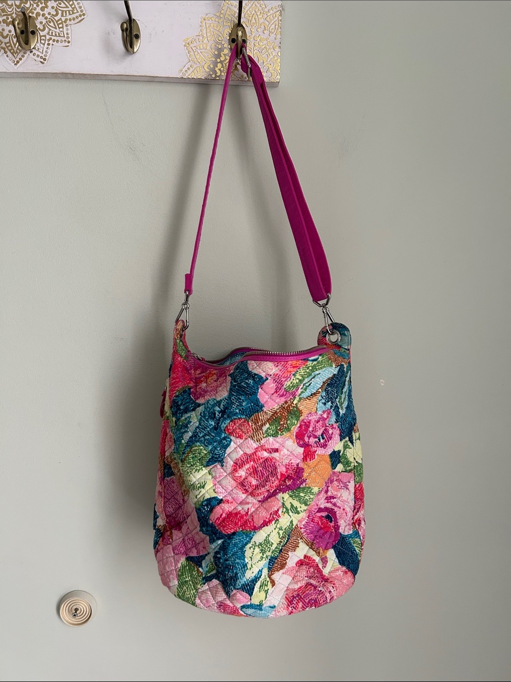 Vera Bradley Quilted Floral Shoulder Bag in Pink, Blue & Green